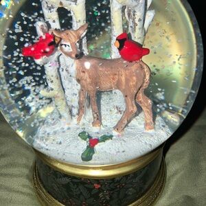 Holiday Snow Globe with Deer and Cardinals